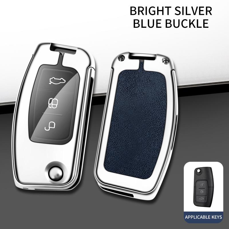 Leather Car Metal Key Case Cover For Ford Fiesta Focus 2 Ecosport Kuga Escape Falcon B-Max C-Max Eco Sport Galaxy Protector