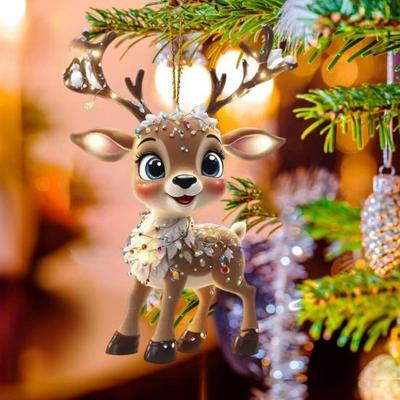 Ornamenti natalizi Cartone animato Alce Albero di Natale Decorazione appesa 2D Ciondolo acrilico piatto per albero Decorazione per finestrino auto