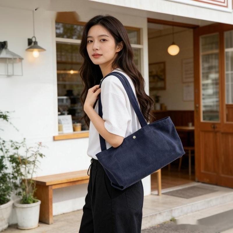 Minimalist Women Canvas Tote Bag Large Capacity Casual Shoulder Bag for Moms Daily Errands Travel Shopping