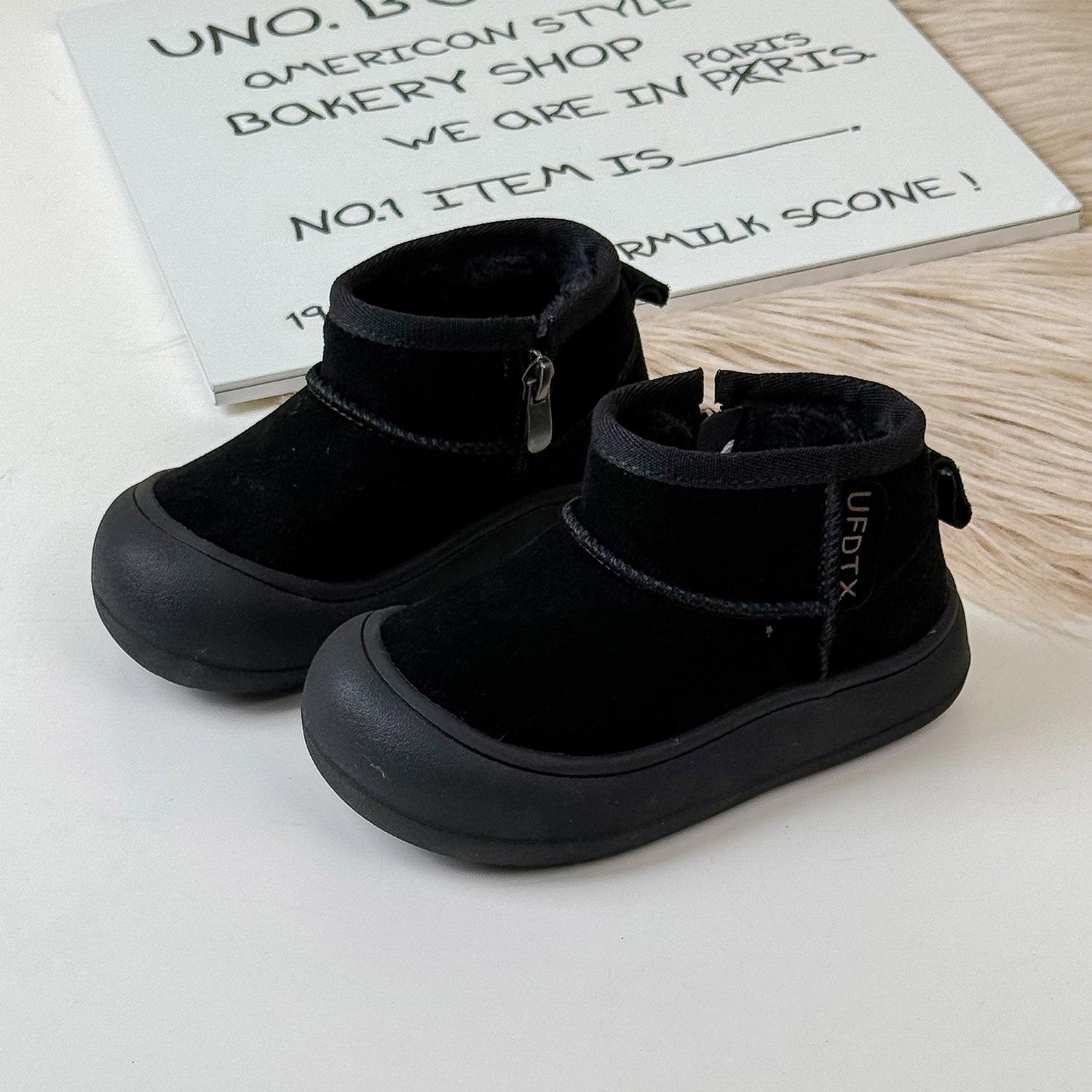

Children s Snow Boots Girls Low-top Ankle Boots Baby s Frosted Leather Boots Korean Style Closed-toe Cotton Boots 22 чорний