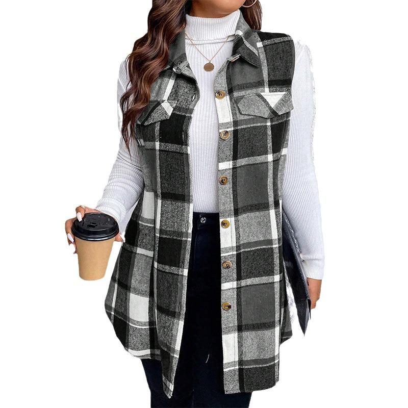 European & American Plaid Sleeveless Woolen Vest, Autumn/Winter Fashion, Loose Women's Coat