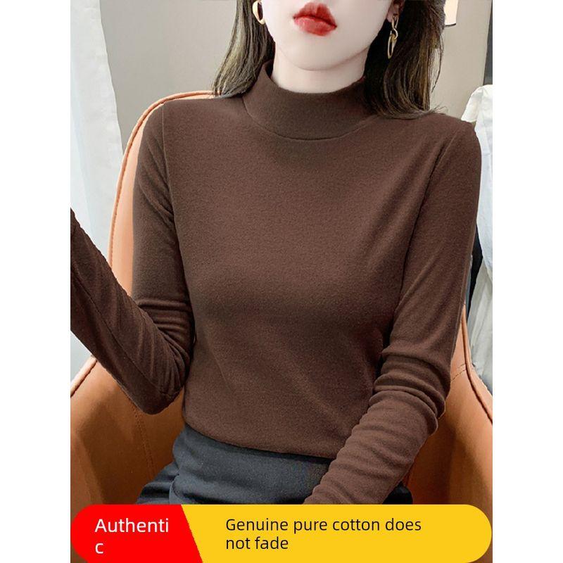 Anti-Static Pure Cotton Large Size Half-High Collar Base Shirt for Women in Autumn and Winter, New Slim-Fit T-Shirt for Layering