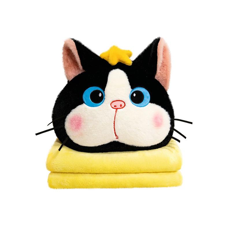 Cartoon Cat Pig Plush Pillow Blanket With Embroidered Animal Pattern For Office Nap And Travel Comfort