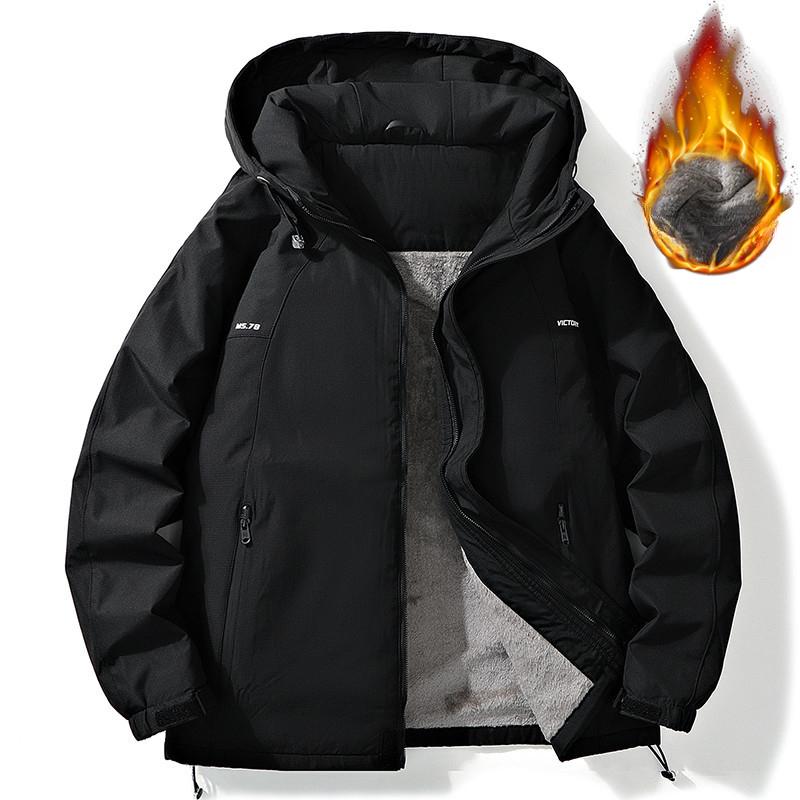 Hooded Jacket Winter Outdoor Windproof Waterproof Hooded Jacket Men's Fleece Thickened Jacket Men's Hong Kong Style Jacket Men's