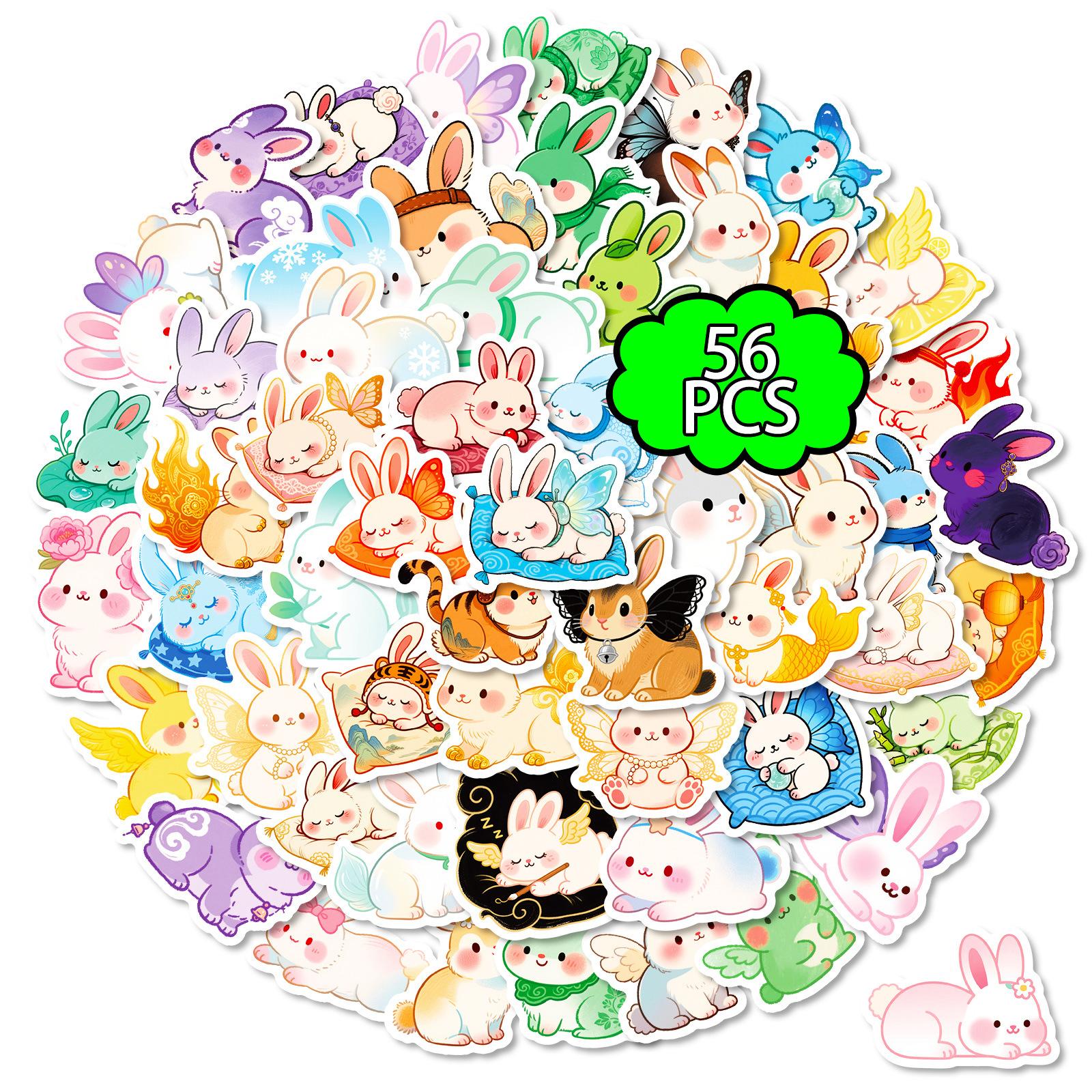 

56 Cute Jade Rabbit Graffiti Stickers, Small Fresh Macaron Cartoon Rabbit Hand Account Decorative Stickers
