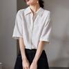 Wrinkled Mulberry Silk Short Sleeved Shirt for Women In Summer 2026, Fashionable, Loose, Versatile, Casual, Solid Color Shirt