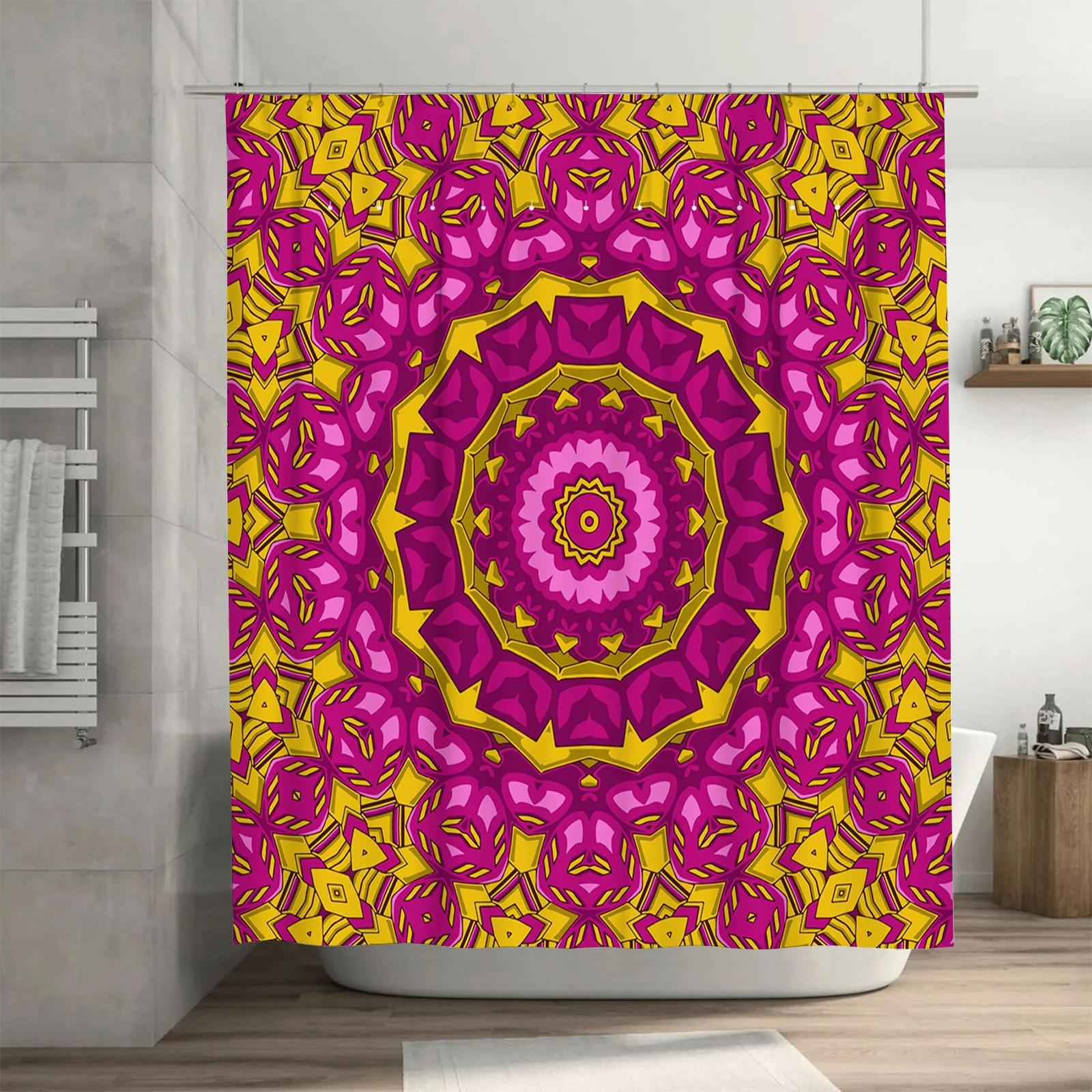 

Vibrant Mandala Shower Curtain Pink Yellow Floral Bath Decor For Home Bathroom Easy Installation Quick Dry Fabric Modern Style W60H190(CM)-1 Pcs