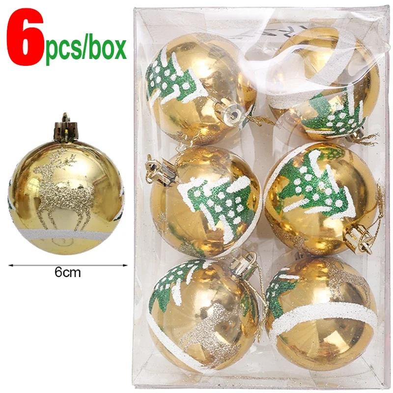 24/6PCS Christmas Balls Electroplating Color Painting Xmas Round Ball Xmas Tree Hanging Pendants Ornaments New Year Party Decor