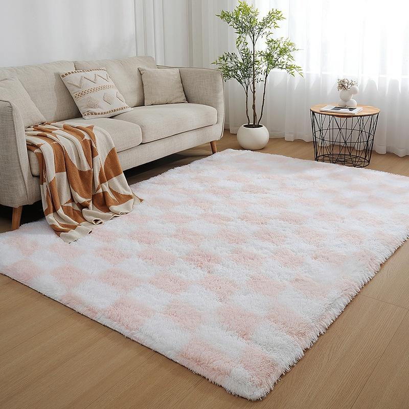 Checkered Plush Rug Soft Fluffy Carpet for Living Room Bedroom Home Decor Shaggy Floor Mat Bedside Rug