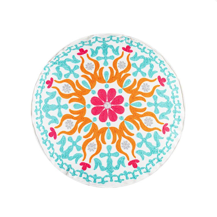 Moroccan Style Throw Pillow Embroider Craft Meditation Pouf Indian Bohemian Style Pom-pom Unstuffed Seat Cushion Ottoman Covers