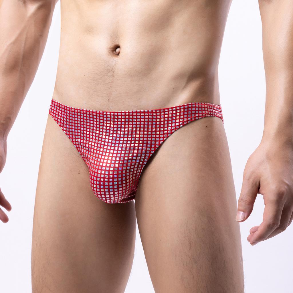 Slip Lucidi e Brillanti Intimo Sexy da Uomo Seta Ghiaccio Vita Media Poliestere U Rigonfiamento Pene Mutandine Traspiranti Erotiche