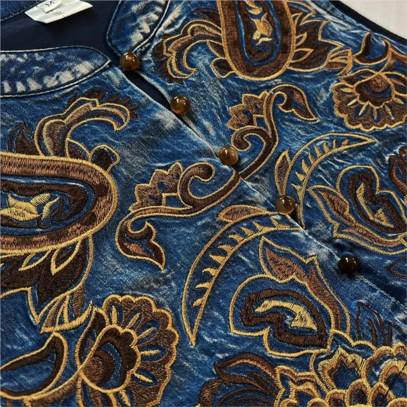 Johnature Kvinne Vårbroderi Personlighet Cowboy Ermeløs Kjole Kinesisk Stil Vintage Retro Nisje A-Line Kjole