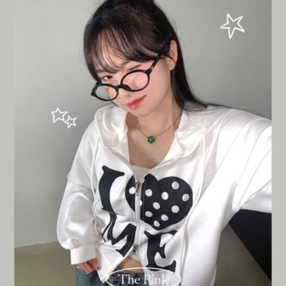 The Pink Loose Fit Heart Lettering Two Way Semi Crop Hoodie