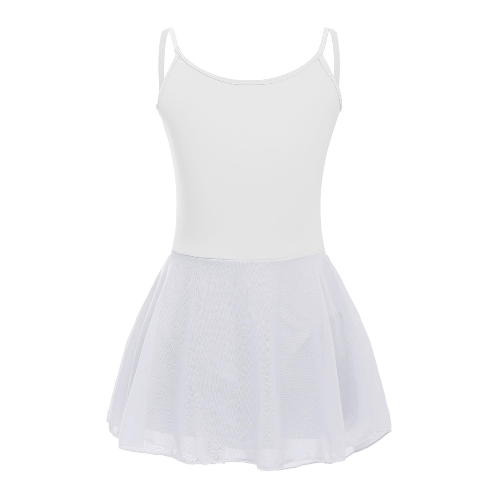 Yunduantong-electronic Meisjes Mouwloos Balletpakje Spaghettibandjes Laag Rug Design Rokje Camisole voor Training 7-8 Years wit