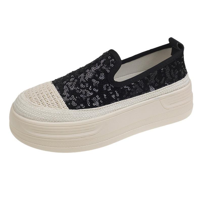 Sequin Fisherman Platform Loafers Women's 2025 Spring New Lazy One-pedal Breathable Fashion Casual Single Shoes Women