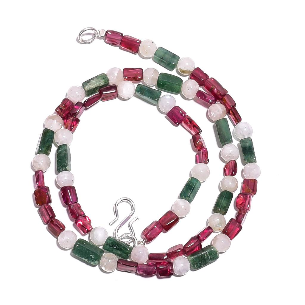 Natural Tourmaline Moonstone Aventurine Gemstone Beads Necklace 17" UB-4890 UB-4890