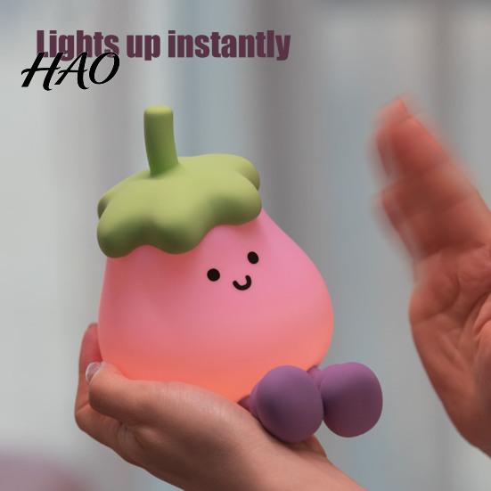 Nursery Night Light Cute Eggplant Light, Tap Touch Control Bedside Lamp, 3 Brightness Levels & Auto 30-Min Timer, USB Rechargeable Squishy for Bedroom