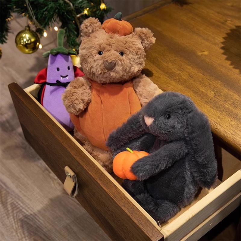 35cm Pumpkin  Bear Doll Plush Toy Stuffed Dressed Halloween's Day Cartoon Animal Plushie Removable Clothes Kids Present