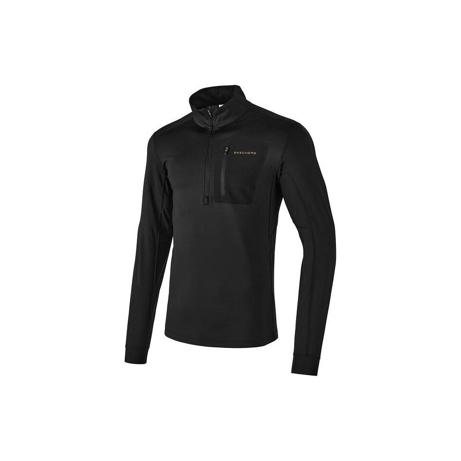 Skechers Pullover Solid Color Stand Collar Knitted Half Zip Sweatshirt Men sweatshirt Carbon-Black P124M007-0018 XXL