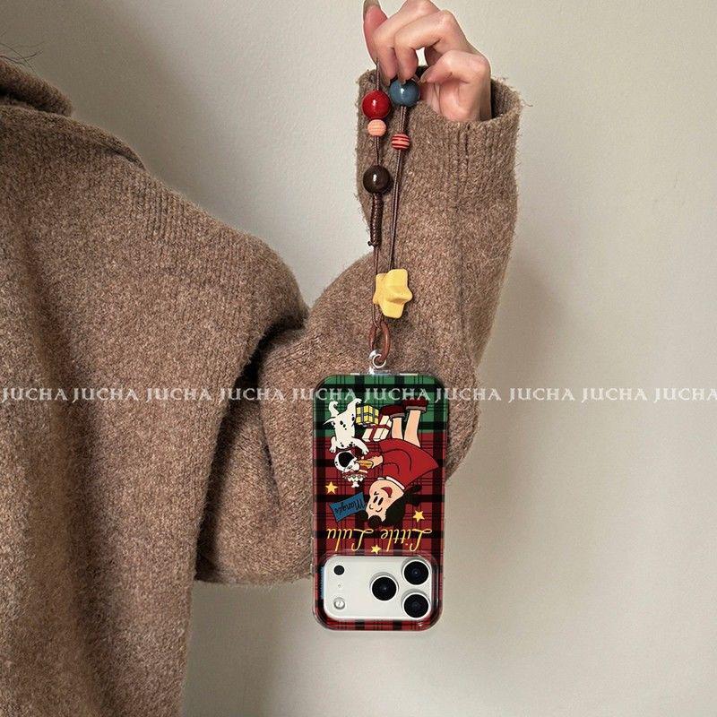 Red Plaid Artistic Phone Case for iPhone 17 Pro, 16 Plus, and 15 with Dirt Resistance and Card Holder by Harada Osamu