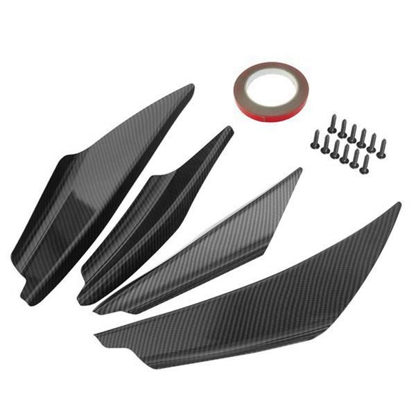 Universal 4Pcs Carbon Fiber Auto Front Bumper Body Lip Canards Splitter Trim Kits Car Front Bumpers Spoilers Set Scratch Strip