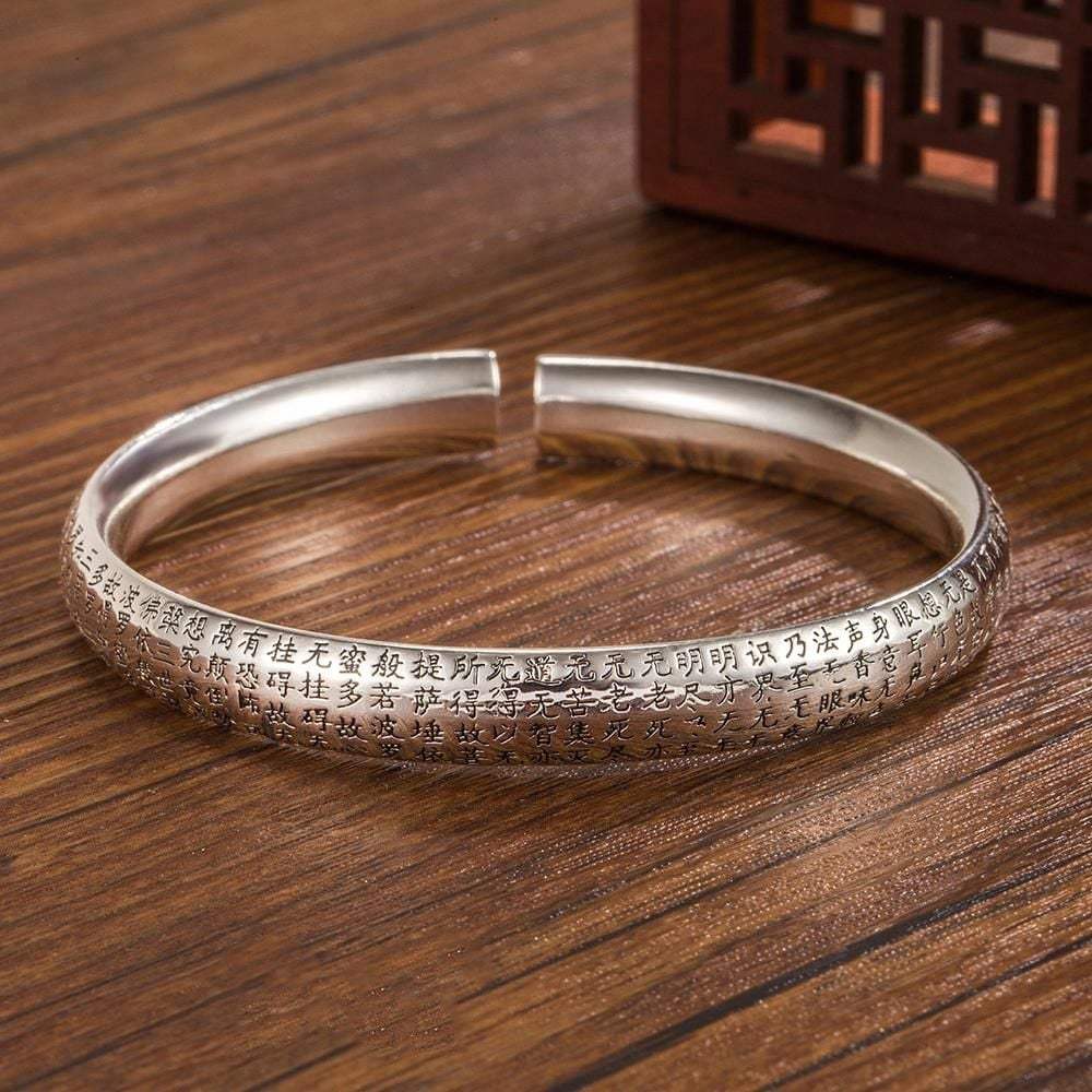 Round Heart Sutra Buddhist Sutra S999 Vintage Bangle Silver Bracelet
