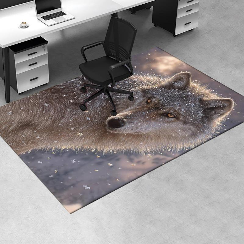 Office Carpet Snowy Wolf Design for Sofa Protection Under Chairs