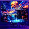 Onivein Blacklight Skull Forest Tapestry UV Reactive Skeleton Mushroom Waterfall Tree Tapestries Wall Hanging Aesthetic Tapestry for Bedroom Dorm
