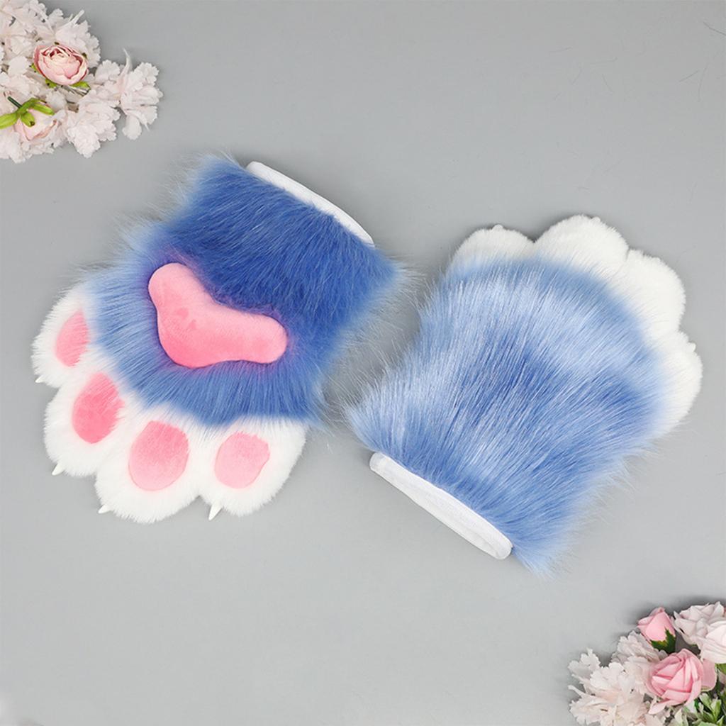 Anime Cats Paws Gloves Furry Plush Beast Paws Gloves for Girl Women Halloween Party Costume Handwear Cosplay Accessories