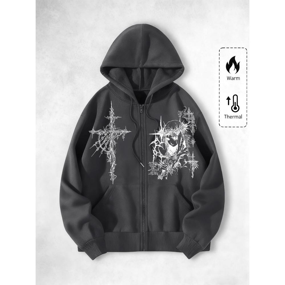 Pánská ležérní módní pouliční punková mikina s potiskem a kapucí