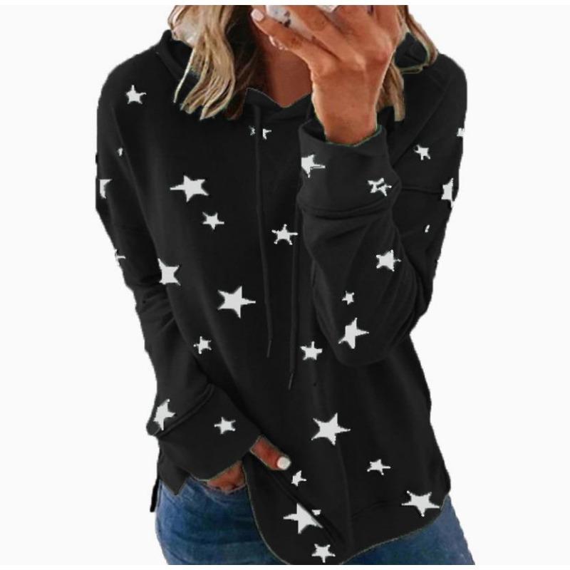 Women S Plus Size Loose Fit Star Print Hooded Sweatshirt