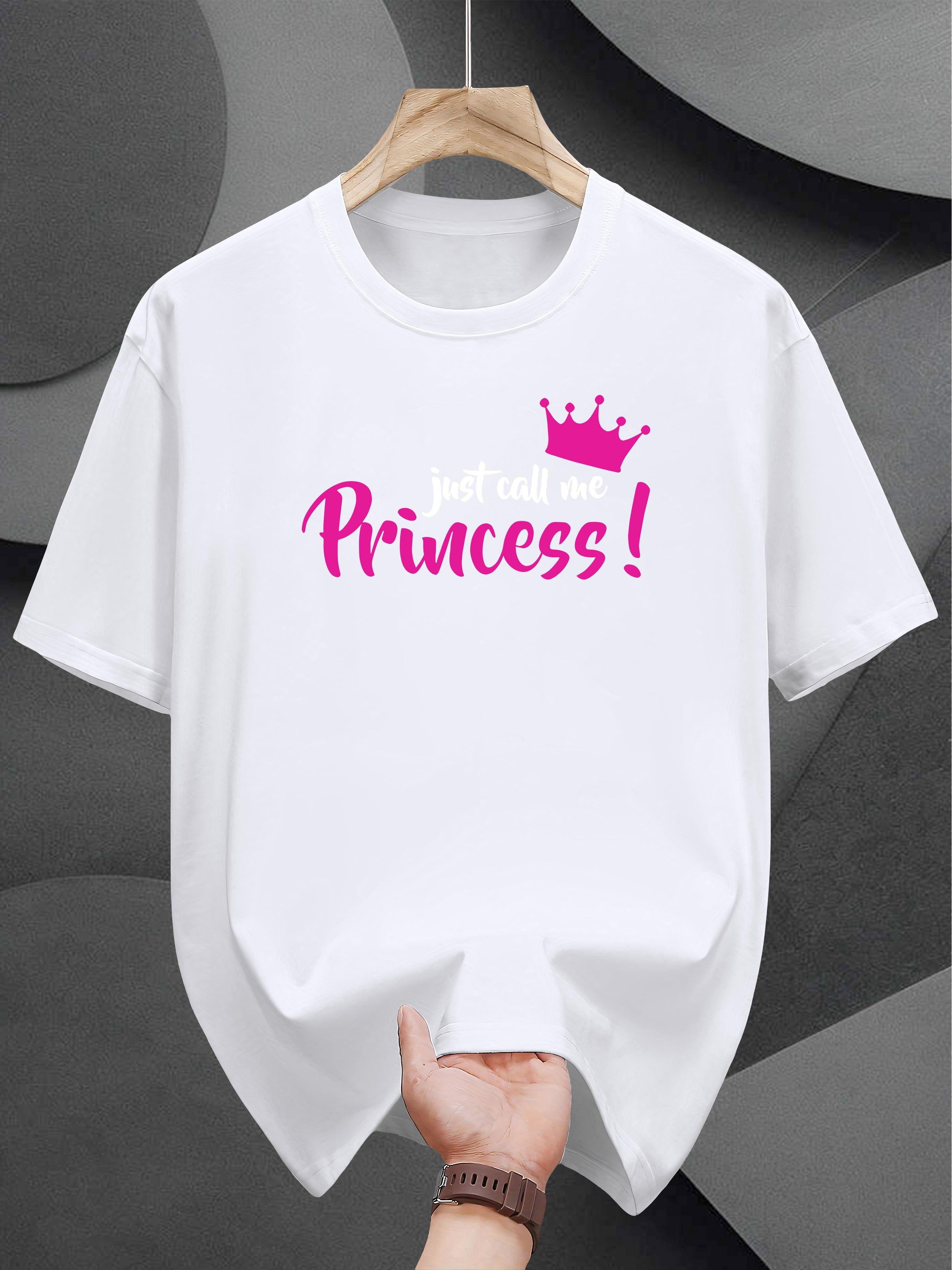 Casual Summer T-shirt - Royal Blue with Pink Crown &  Just Call Me Princess  Print M