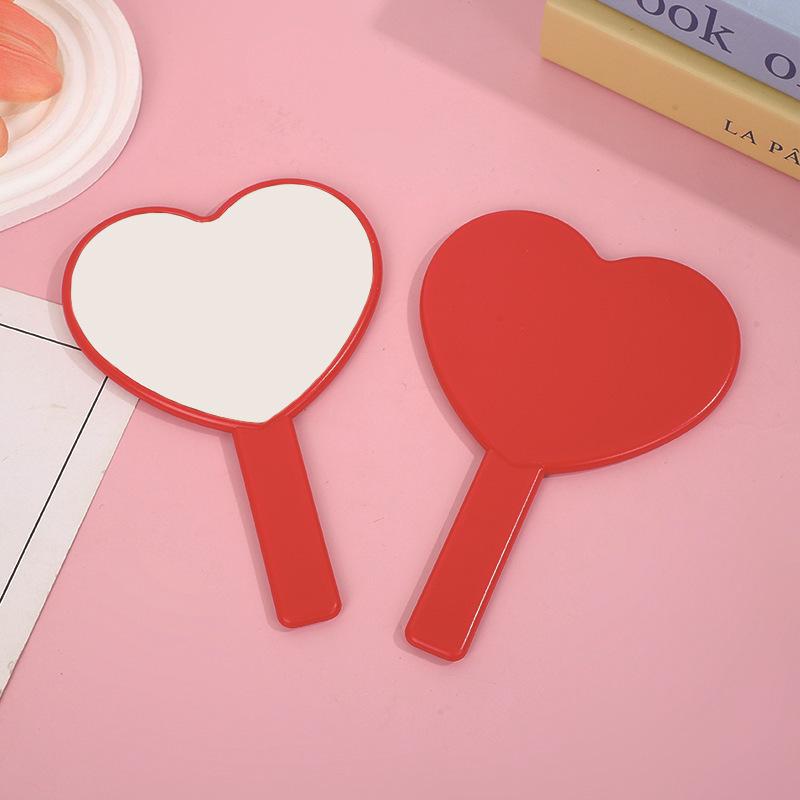 Heart-Shaped Handheld Makeup Mirror with Cute Handle - Customizable Gift for Girls