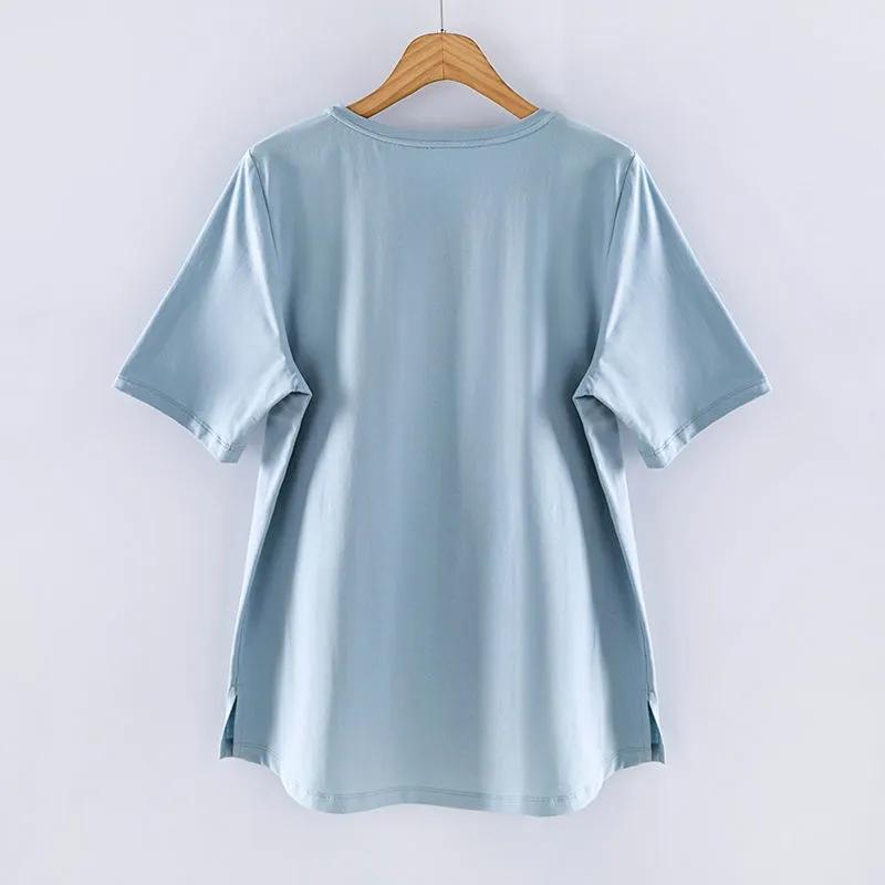 Dámské letní jednoduché tričko s krátkým rukávem a volným střihem ve velkých velikostech s literárním potiskem