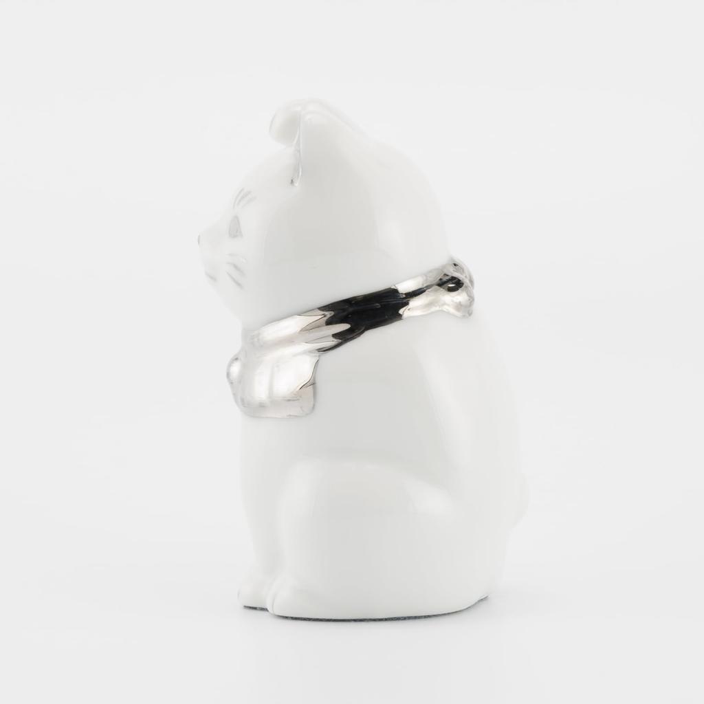 Seto ware right platinum approximately 5cm diameter x 9cm mini good luck made in Maneki-neko (beckoning cat) figurine, white, paw, finish, height,