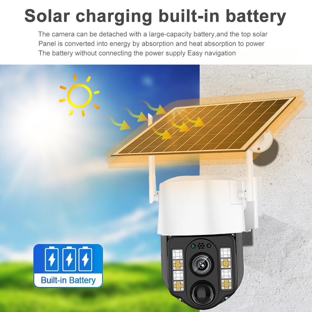 Solar-powered Surveillance Camera, Outdoor Waterproof, Wide-angle 10x Zoom, WIFI/4G Automatic Tracking Security Camera