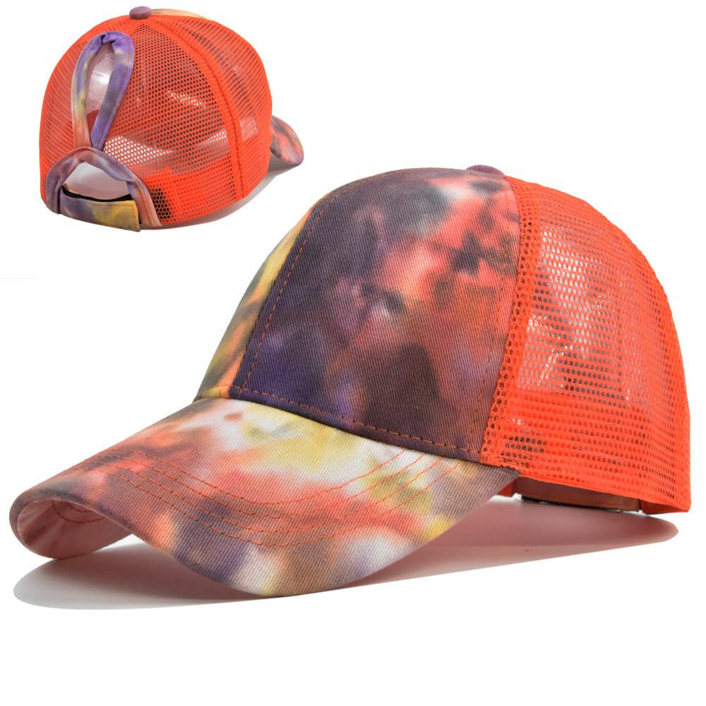 Fashionable Pure Cotton Tie-dye Ponytail Baseball Cap For Women Sun Hat With Adjustable Size
