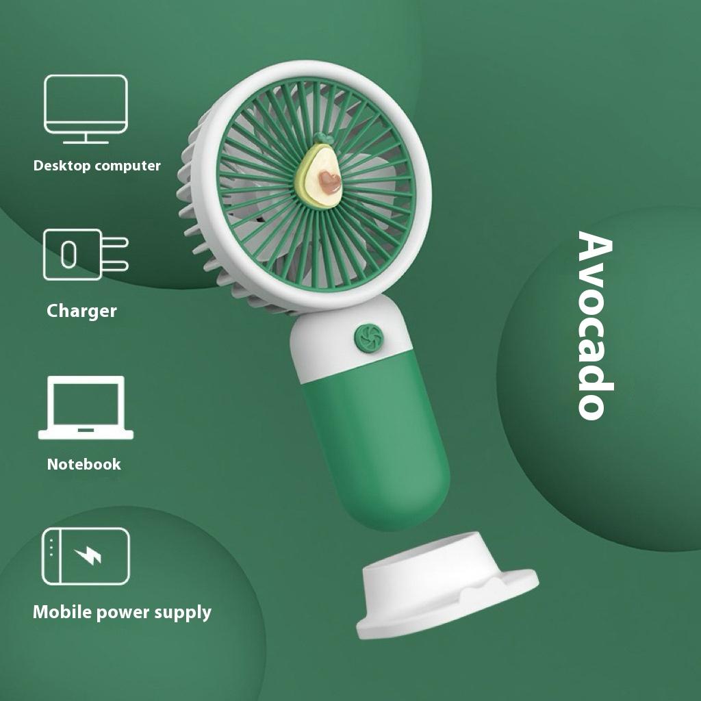 Mini-Ventilator für den Sommer, tragbarer Handventilator mit niedlichen Cartoon-Motiven, ideal für Schüler, mit USB-Ladefunktion und verschiedenen Fruchtmotiven in unterschiedlichen Farben.