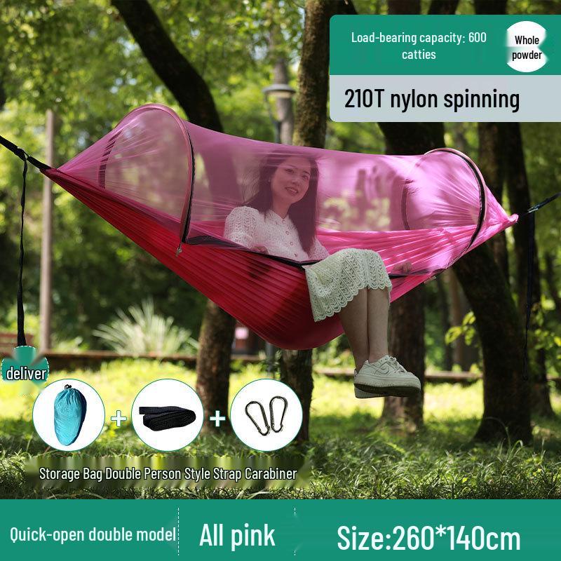 Portable Tear-Resistant Outdoor Hammock with Mosquito Net, Sun Protection, and Anti-Rollover Design for Single/Double Person Camping Swing