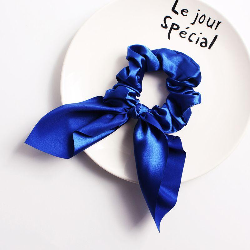 Solid Color  Satins Scrunchie With Bunnies Ears Design Soft Fabric Stretchy Hair Rope Accessories For Women Girls