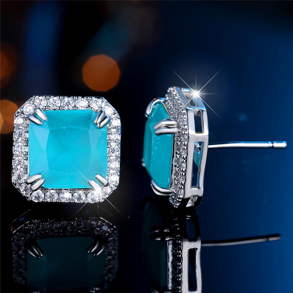 Cute Female Square Stone Stud Earrings Silver Color Zircon Wedding Jewelry For Women