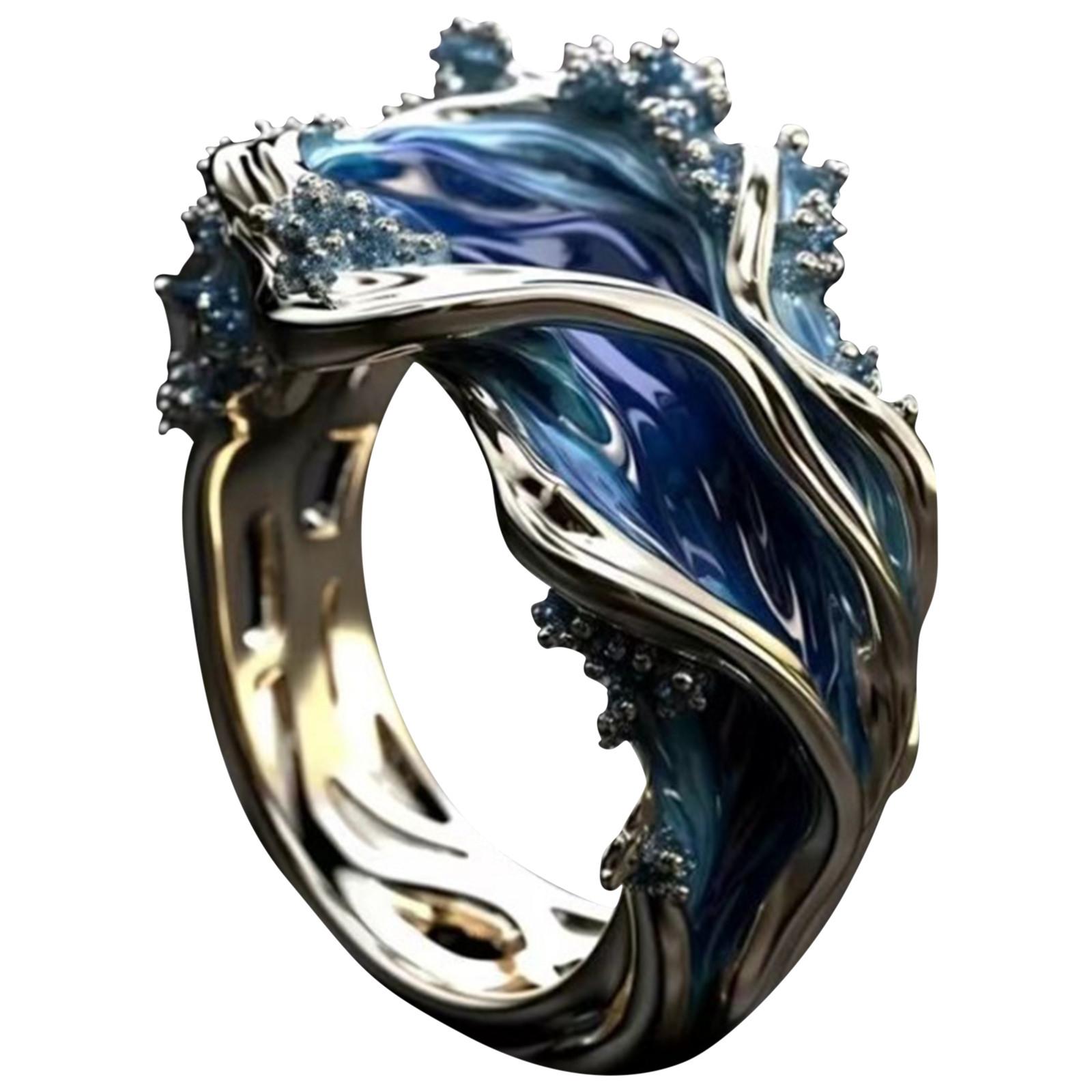 

Кольцо Wave Resin Fashion Diamond Set для женщин One Size синий