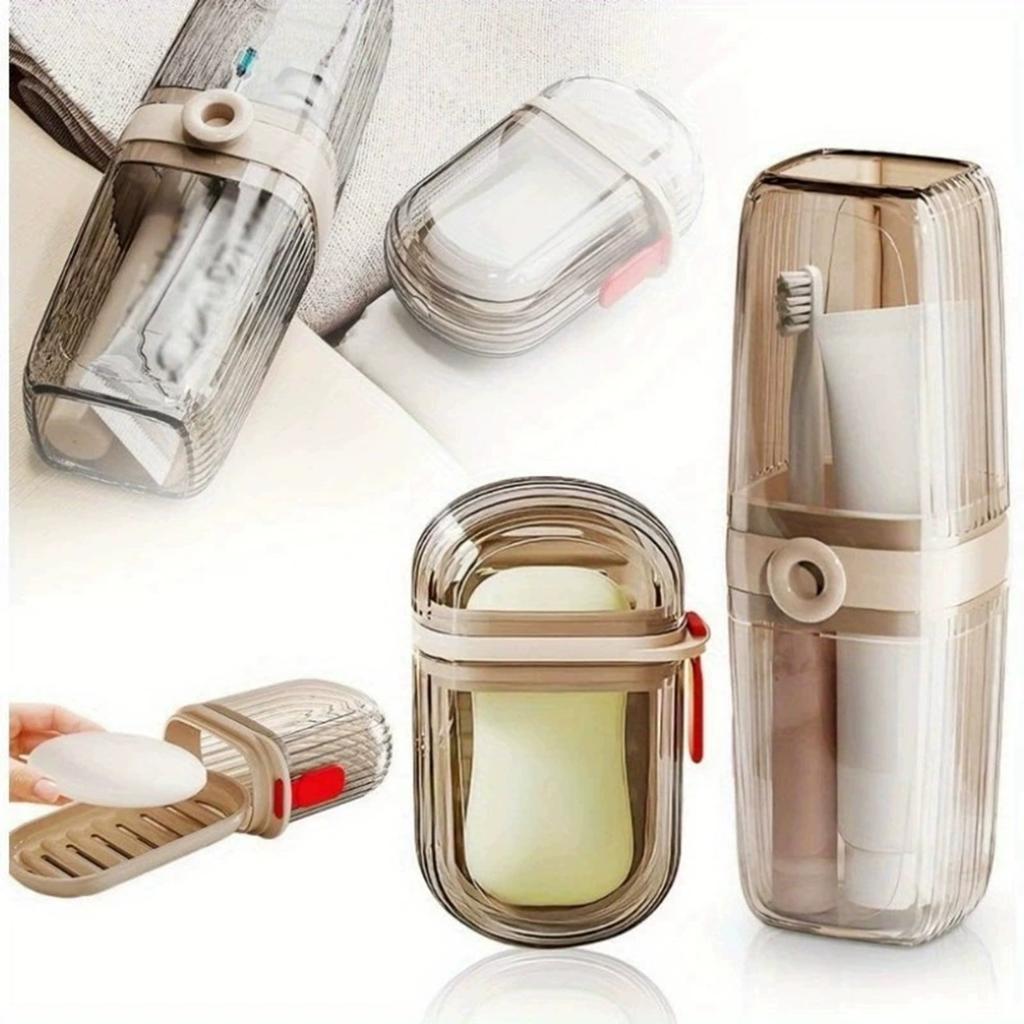 2Pcs Portable Plastic Soap Case With Toothbrush Cup For Backpackers Hotel Stay Gym Use Space Saving Travel Accessories