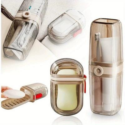 2-teiliges Reise-Zahnbürstenhalter-Becher- und Seifenaufbewahrungsbox-Set Kompaktes Design für Camping, Geschäftsreise, Badezimmer-Essential