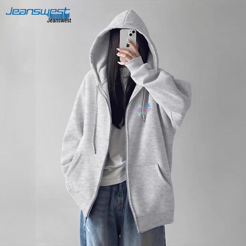 JEANSWEST 2025 Women's Loose Hooded Zip Sweatshirt