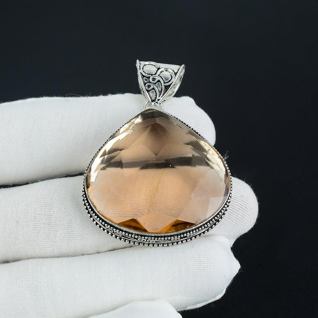 Morganite Gemstone Silver Pendant In 925 Sterling Silver -Handmade Pear Design, Everyday Wear Engagement Gifts