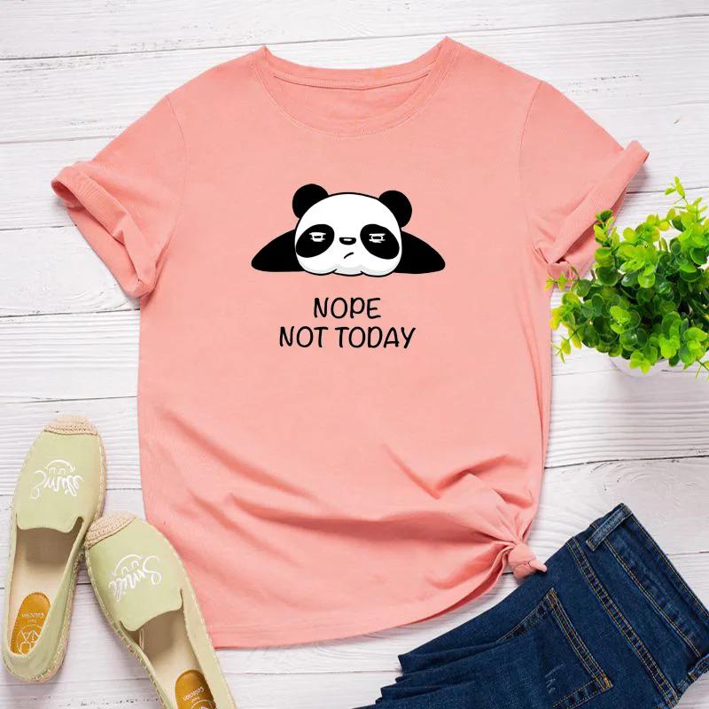 Nope Not Today Panda Print Women T Shirt Short Sleeve O Neck Loose Women Tshirt Ladies Tee Shirt Tops Clothes Camisetas Mujer