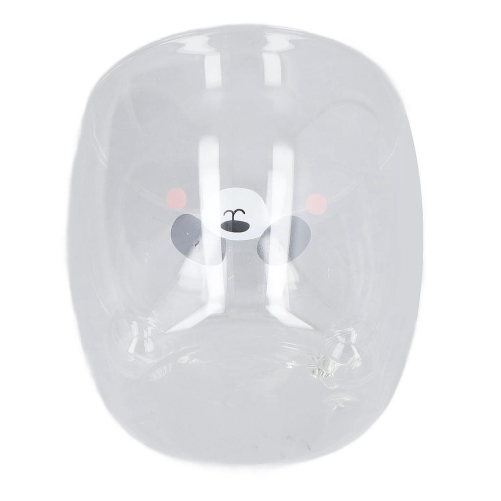 Cute Double Wall Glass Mug 250ML Heat Resistant Bear Appearance Coffee Glass Cup for Home Office Library Gifts Smile