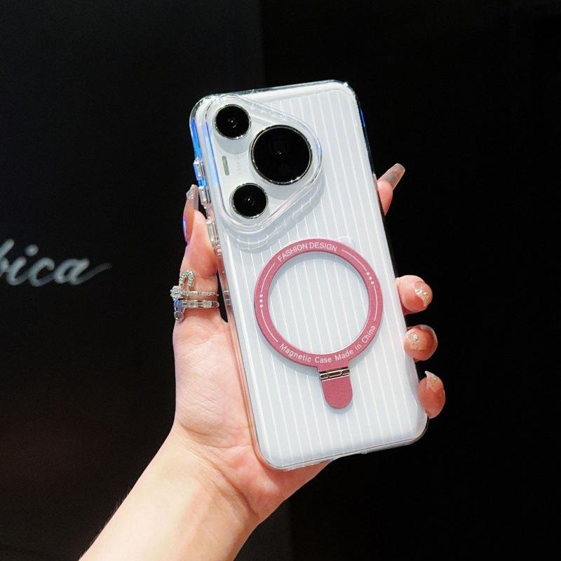 Corrugated bracket Huawei Pura70pro mobile phone case is suitable for MATE60 high transparent PC magnetic anti-drop protective cover Huawei-pura70