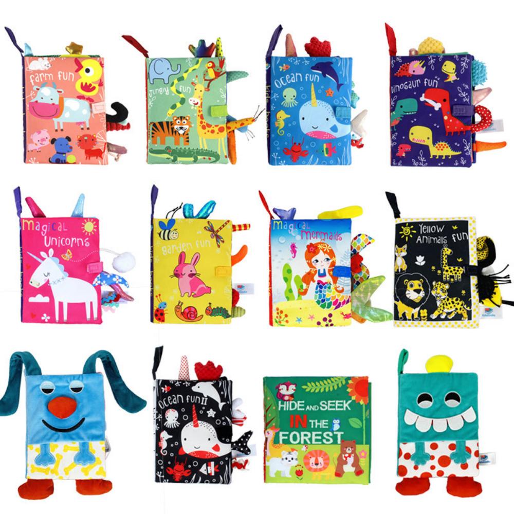 0-36M Baby Early Learning Toy Tail Cloth Book Parent-child Interactive Sound Paper Puzzle Cloth Book Rattle